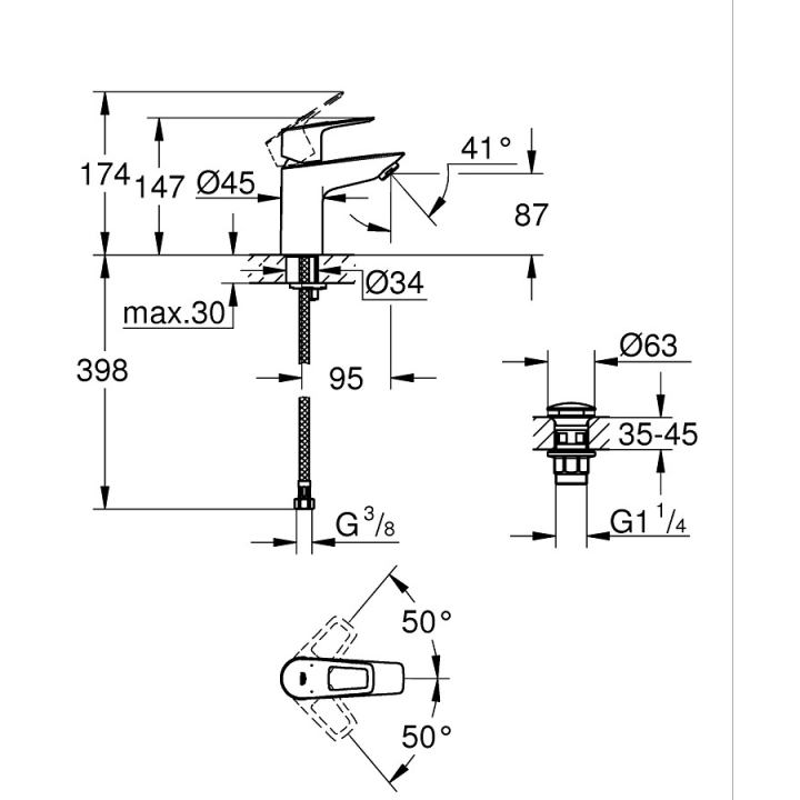 Однорычажный смеситель для раковины Grohe BauLoop New S-Size LowFlow + нажимной донный клапан (23879001)