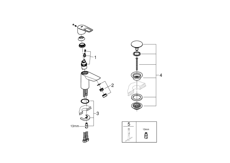 Однорычажный смеситель для раковины Grohe BauLoop New S-Size LowFlow + нажимной донный клапан (23879001)