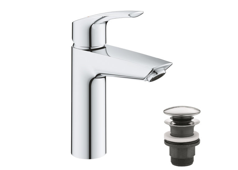 Однорычажный смеситель для раковины Grohe Eurosmart New M-Size + нажимной донный клапан (23923003)