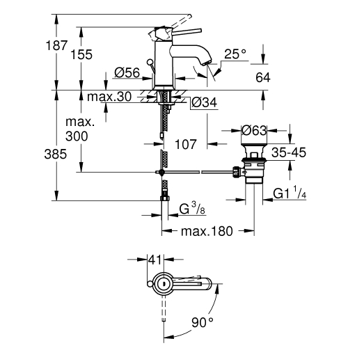 Однорычажный смеситель для раковины Grohe Start Classic S-Size (23782000)