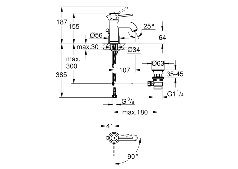 Однорычажный смеситель для раковины Grohe Start Classic S-Size (23782000)