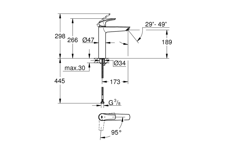Однорычажный смеситель для раковины Grohe Eurosmart New XL-Size (24164003)