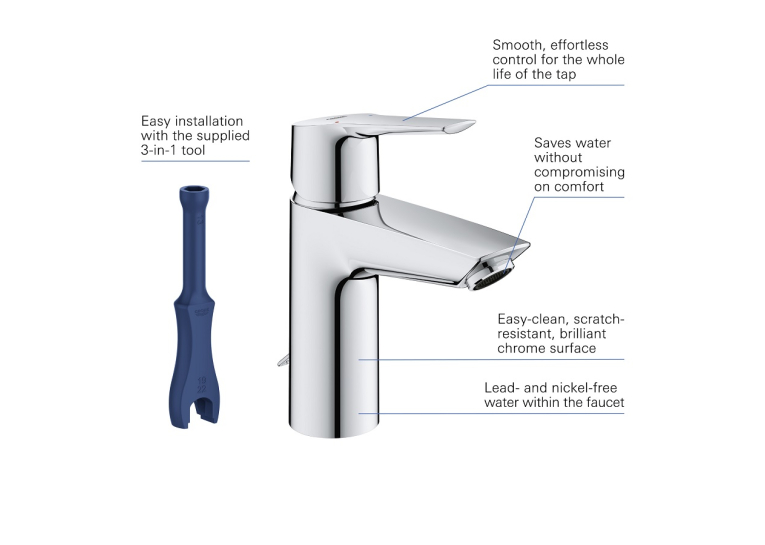 Одноважільний змішувач для раковини Grohe QuickFix S-Size з ланцюжком (32277002)