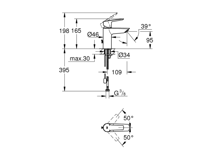 Одноважільний змішувач для раковини Grohe QuickFix S-Size з ланцюжком (32277002)