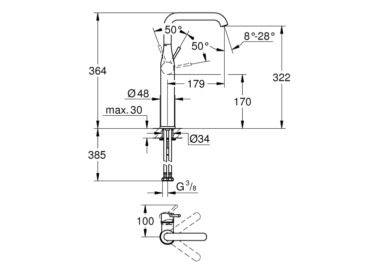 Одноважільний змішувач для раковини Grohe Essence XL-Size (24170001)