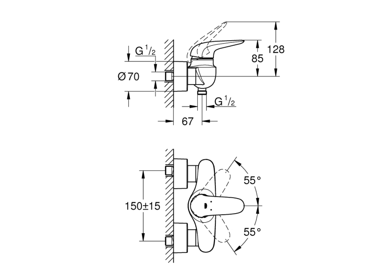 Одноважільний змішувач для душу Grohe Wave (32287001)