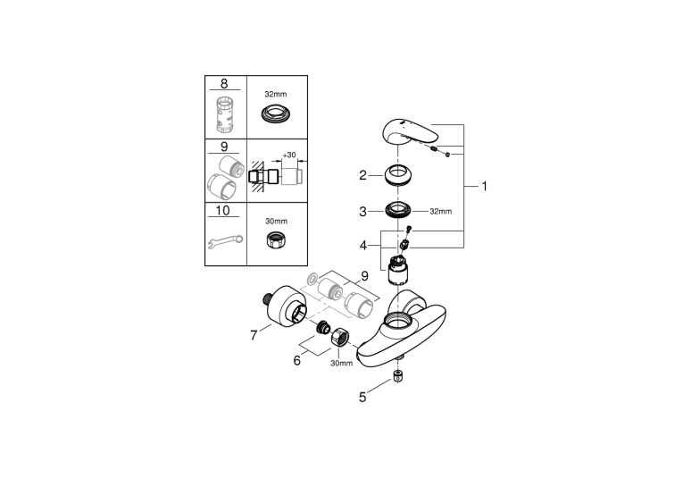Одноважільний змішувач для душу Grohe Wave (32287001)