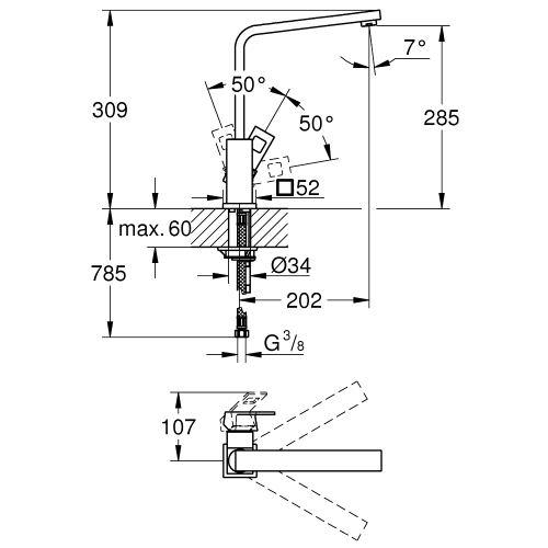 Однорычажный смеситель для мойки Grohe Eurocube (31255DC0)