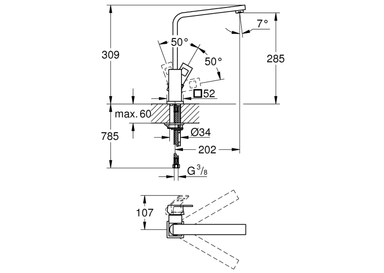 Одноважільний змішувач для мийки Grohe Eurocube (31255DC0)