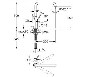 Grohe Змішувач для кухні Essence, дл.зливу - 220мм, поворотний, 1важіль, 30269A00 Графіт