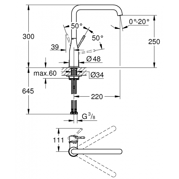 Grohe Змішувач для кухні Essence, дл.зливу - 220мм, поворотний, 1важіль, 30269A00 Графіт