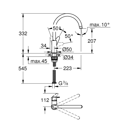 Однорычажный смеситель для мойки Grohe Start Curve (31554001)