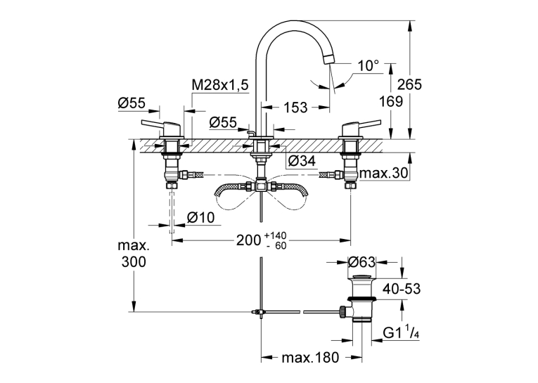Змішувач для раковини Grohe Concetto на три отвори, L-Size (20216001)