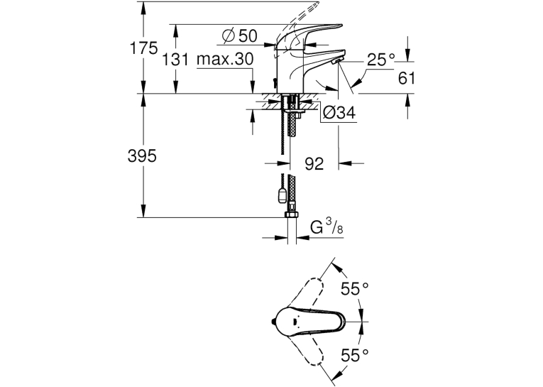 Смеситель однорычажный для раковины Grohe Euroeco S-Size с цепочкой (32881000)