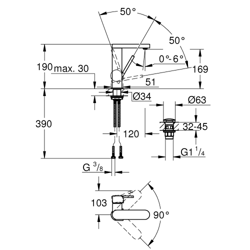 Одноважільний змішувач для раковини Grohe Plus, М-Size (23872003)