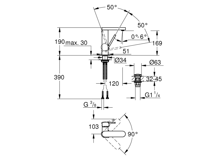 Однорычажный смеситель для раковины Grohe Plus, М-Size (23872003)