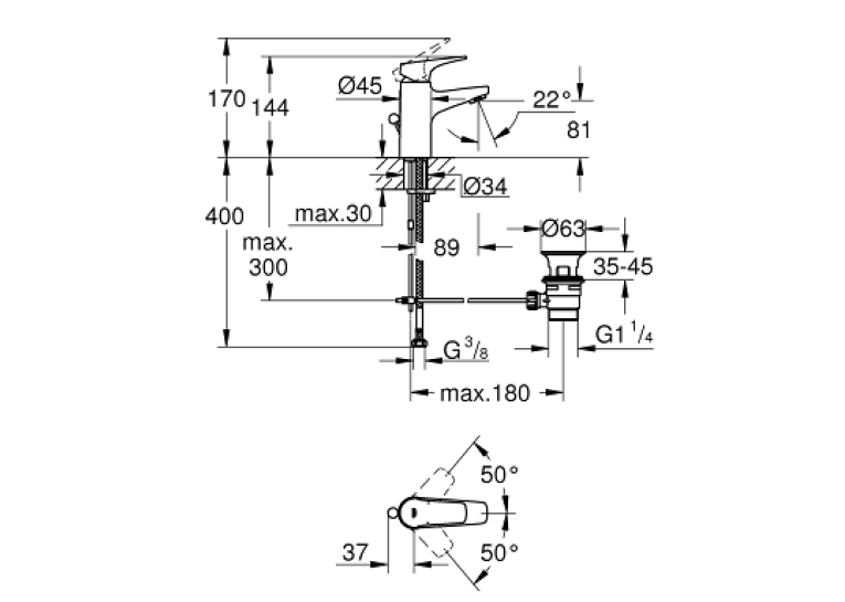 Однорычажный смеситель для раковины Grohe BauFlow S-Size (23751000)