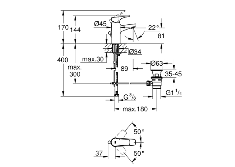 Однорычажный смеситель для раковины Grohe BauFlow S-Size (23751000)