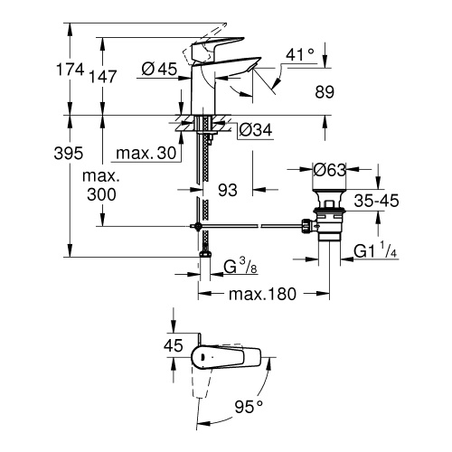 Одноважільний змішувач для раковини Grohe BauEdge New S-Size (23559001)