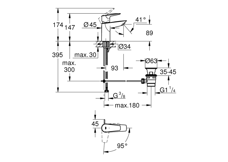 Однорычажный смеситель для раковины Grohe BauEdge New S-Size (23559001)