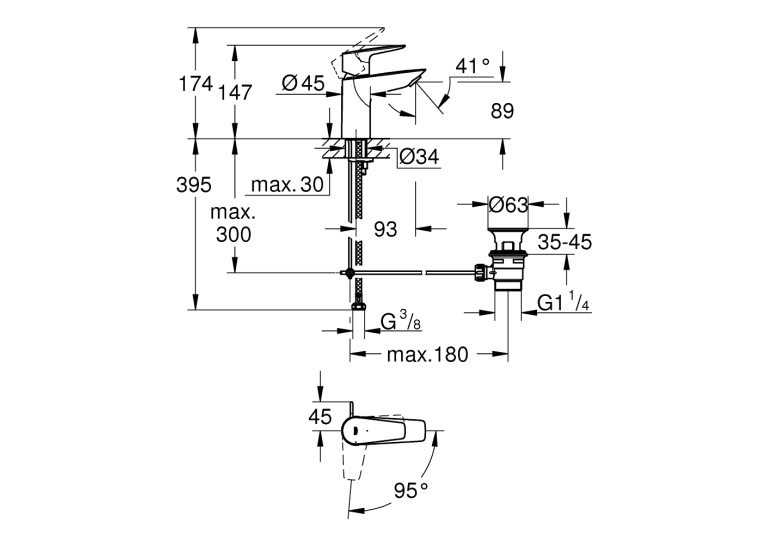 Однорычажный смеситель для раковины Grohe BauEdge New S-Size (23559001)