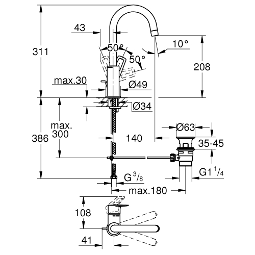 Одноважільний змішувач для раковини Grohe BauLoop New L-Size (23763001)