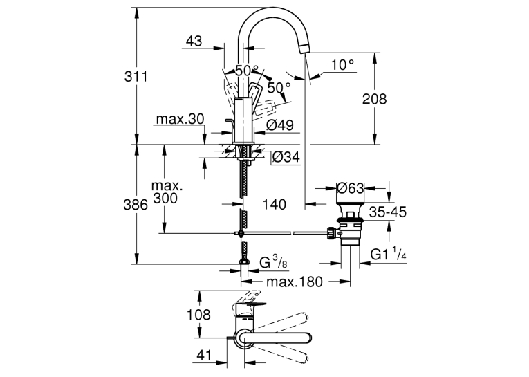 Одноважільний змішувач для раковини Grohe BauLoop New L-Size (23763001)