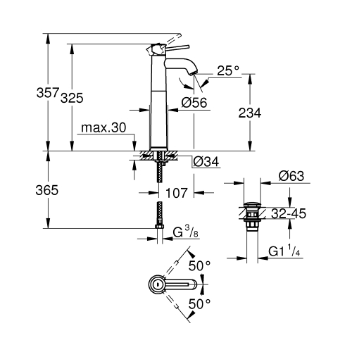 Однорычажный смеситель для раковины Grohe Start Classic XL-Size (23784000)