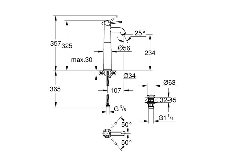 Однорычажный смеситель для раковины Grohe Start Classic XL-Size (23784000)