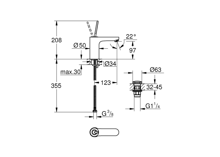 Одноважільний змішувач для раковини Grohe Get Joy M-Size (23800000)