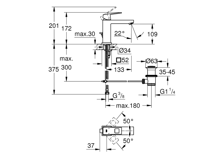 Одноважільний змішувач для раковини Grohe Eurocube M-Size (23445DC0) Сталь