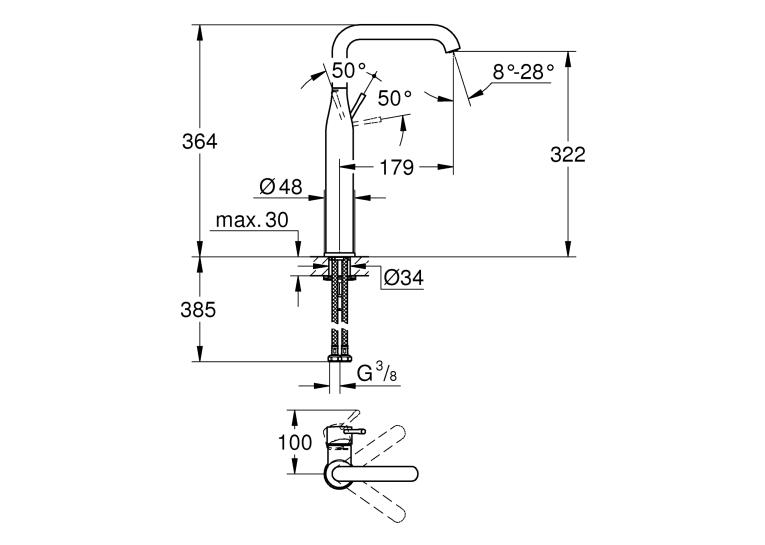 Одноважільний змішувач для раковини Grohe Essence XL-Size (24170KF1)