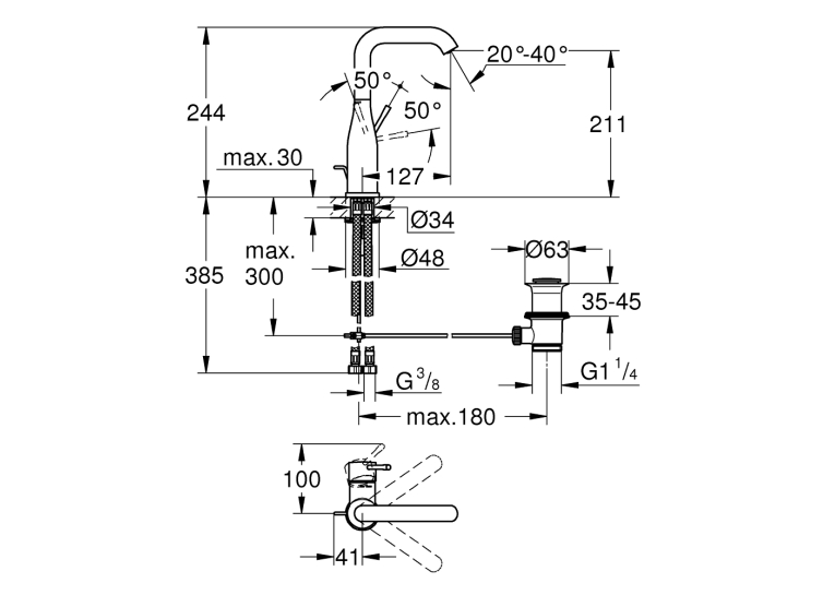 Одноважільний змішувач для раковини Grohe Essence L-Size (24174AL1) Графіт матовий