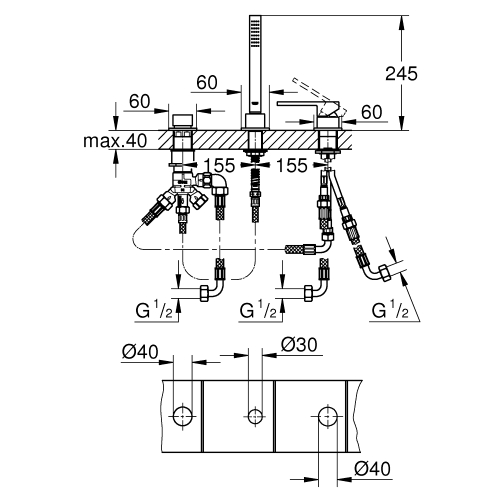 Однорычажный смеситель на ванну на три отверстия Grohe Plus (23845003)