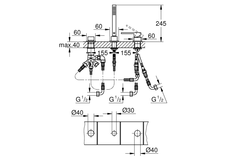 Одноважільний змішувач на ванну на три отвори Grohe Plus (23845003)