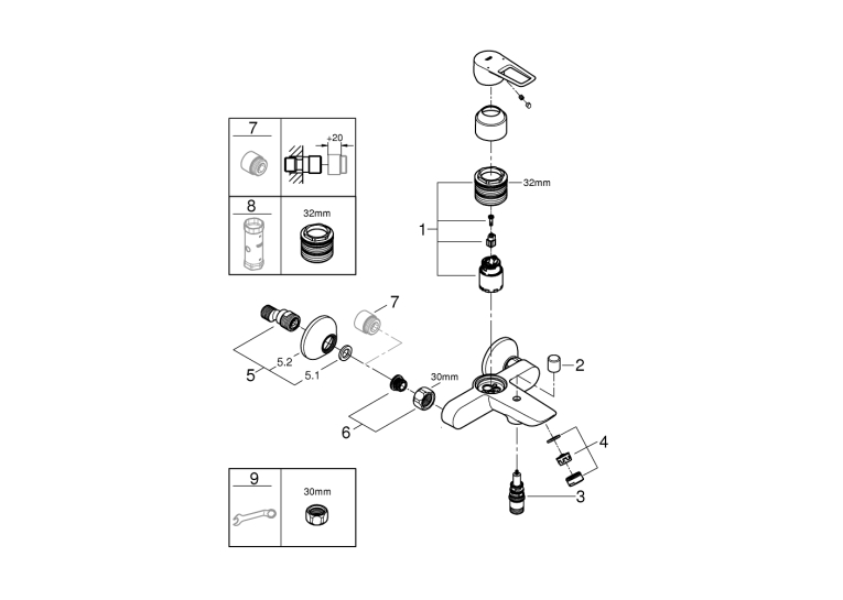 Однорычажный смеситель для ванны Grohe BauLoop New (23603001)