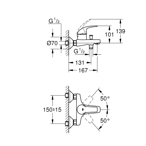 Одноважільний змішувач для ванни Grohe Start Curve (23768000)