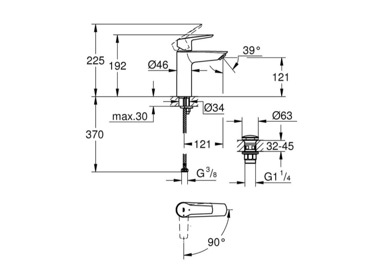 Змішувач для раковини M-розміру Grohe QuickFix Start 23746002