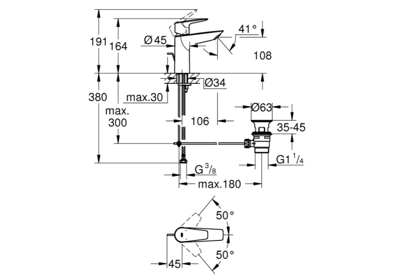 Змішувач для раковини M-розміру Grohe QuickFix Start Edge 24200001