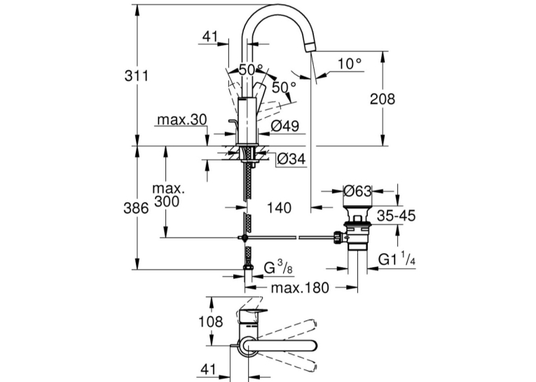 Змішувач для раковини L-розміру Grohe QuickFix Start Edge 24201001