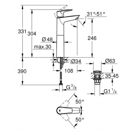 Смеситель на столешницу для раковины XL-размера Grohe QuickFix Start Edge 23777001