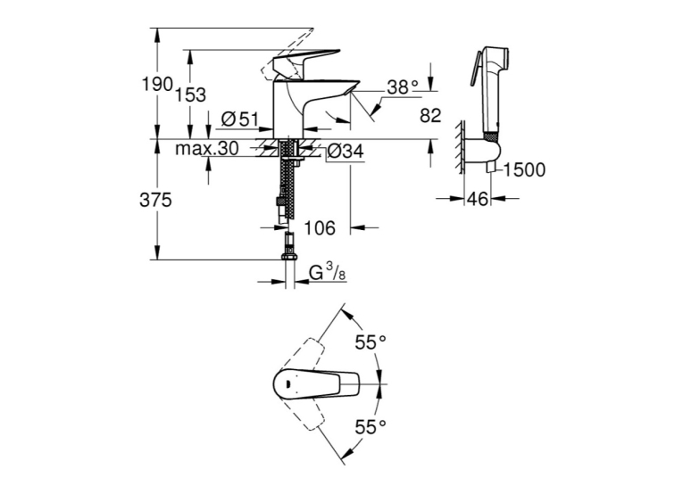 Змішувач для раковини з гігієнічним душем Grohe QuickFix Start Edge 23773001
