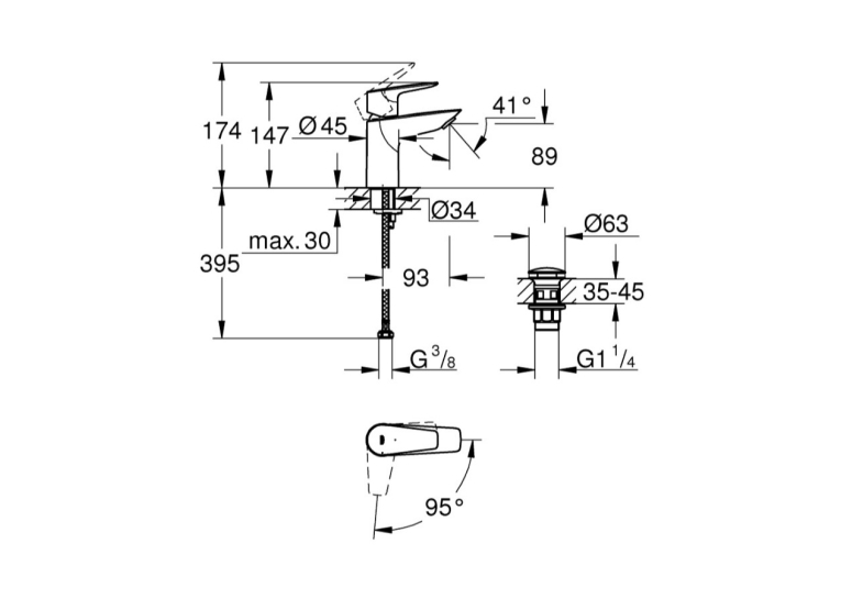 Змішувач для раковини S-розміру Grohe QuickFix Start Edge 23900001