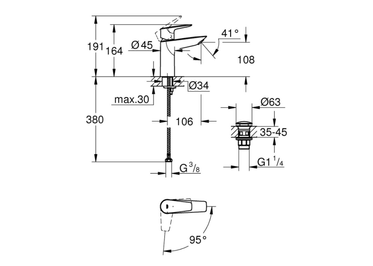 Змішувач для раковини M-розміру Grohe QuickFix Start Edge 23909001