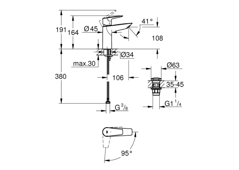 Змішувач для раковини M-розміру Grohe QuickFix Start Edge 23909001