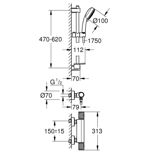 Термостат для душа с душевым гарнитуром Grohe QuickFix Precision Feel 34791000