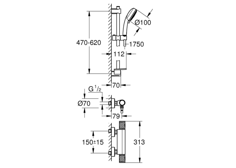Термостат для душу із душовим гарнітуром Grohe QuickFix Precision Feel 34791000