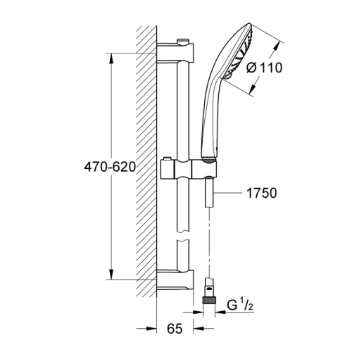 Душевый гарнитур со штангой, 3 режима струи Grohe QuickFix Vitalio Joy 27333000