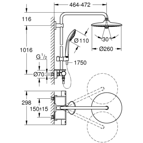 Душевая система с термостатом для душа Grohe QuickFix Vitalio Joy Shower System 26403001