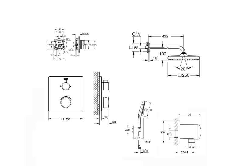 Душова система прихованого монтажу з термостатом Grohe QuickFix Grohtherm&Vitalio Comfort 250 UA26415SC7